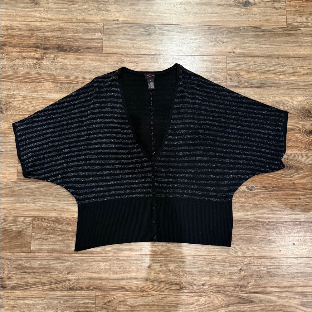 Torrid Black And Metallic Silver Striped Cardigan Sweater Size 4